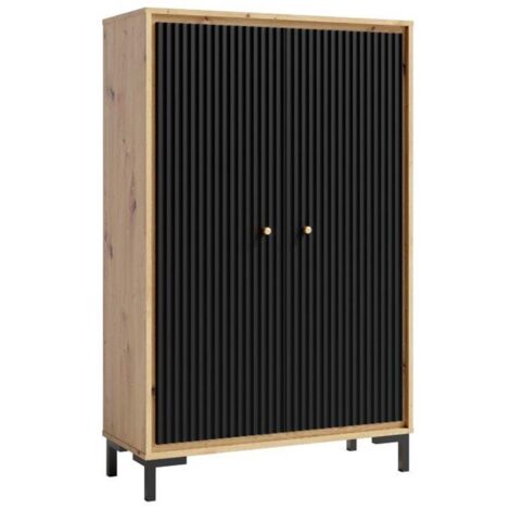 Monmobilierdesign – Armoire contemporaine 2 portes 3 étagères 89x140 cm en bois noir mat – Système de fermeture robuste – Fabrication Union Européenne