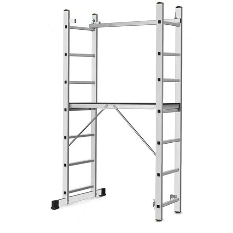 Monmobilierdesign – Échelle modulable en aluminium 7 marches – Hauteur de travail jusqu'à 3,14 m – Charge maximale 150 kg – Norme EN 131