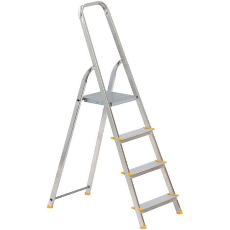 Monmobilierdesign – Escabeau 4 marches aluminium – Poids maximum 150 kg – Tampons antidérapants – Hauteur de travail 2,76 m – Léger 3 kg