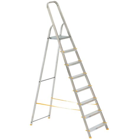 Monmobilierdesign – Escabeau en aluminium 8 marches – Capacité de charge 150 kg – Hauteur de travail 3,56 m – Tampons antidérapants pour sécurité
