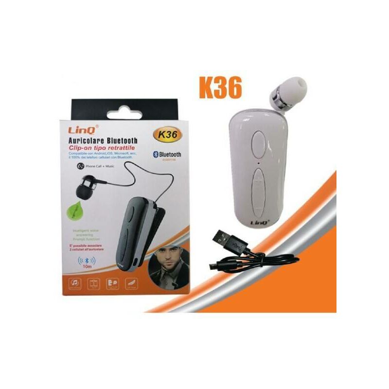 Image of Trade Shop - Mono Auricolare Stereo Bluetooth Con Clip-on Retrattile Associa 2 Cellulari K36