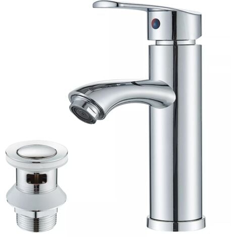 ZAMERY Monobloc Basin Taps Mixers with Pop-up Waste,Waterfall Bathroom Sink Tap Square Chrome Monobloc Modern Countertop Basin Faucet Washroom Sink High Rise 1 Lever Hot and Cold Mixer Tap