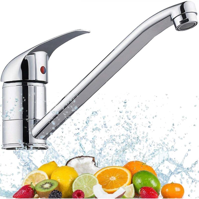 Dayplus - Monobloc Kitchen Tap Sink Hot and Cold Mixer Tap Modern Single Lever Chrome Traditional Kitchen Mixer Sink Tap with Swivel Spout Single