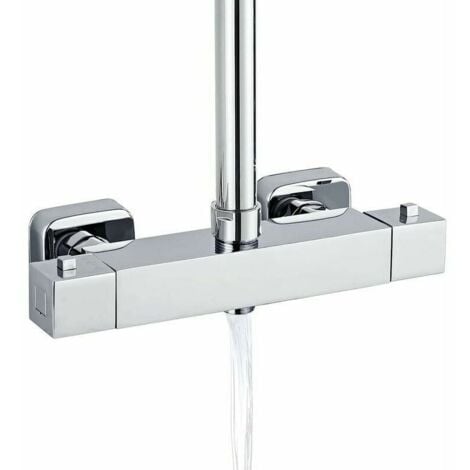 ALOVEZ Monoblock-Brausebatterie, thermostatische Duschbatterie mit 2 Ausgängen, oberer Ausgang 3/4 (26,4 mm) und unterer Ausgang 1/2 (21 mm), quadratisch, Messing, Chrom