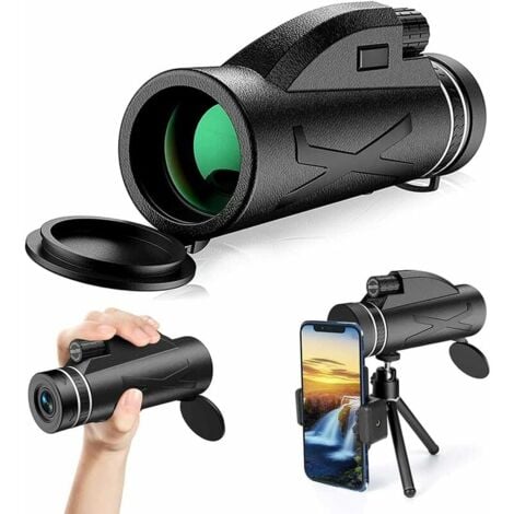 Monoculaire monoculaire 80 x 100 haute puissance HD monoculaire Starscope avec support smartphone et trépied étanche pour observation des oiseaux, chasse, voyage, camping, concert, jeux de sport