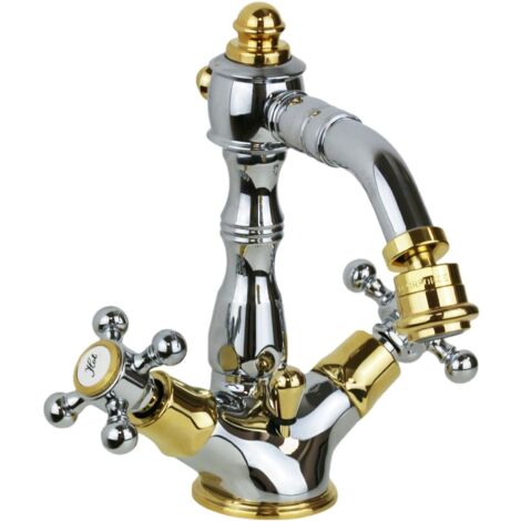 Monomando de bidé con caño orientable en color cromo dorado Paffoni Belinda FBLV135CO  Cromo / Dorado - Desagüe automático 1"1/4 - belinda