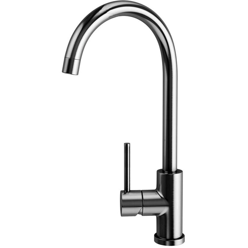 

Grifo monomando de caño alto modelo VEL para fregadero. Diseño redondo fabricado en latón con acabado en acero cepillado anti-huellas. Altura total