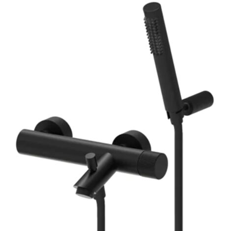 Monomando de pared para bañera negro mate con soporte de ducha de mano articulado de pared Paffoni Jo JO023NO  Negro mate