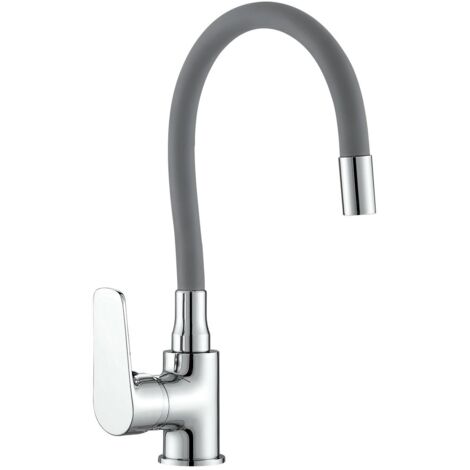Monomando fregadera caño goma flexible gris