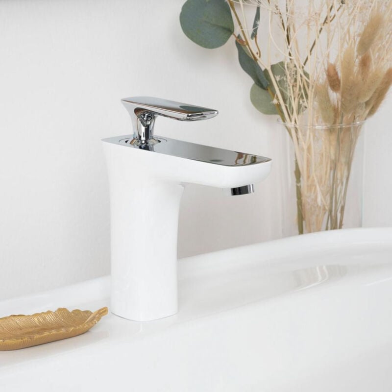 

Wanda Collection - Monomando para lavabo Glomma blanco y cromado