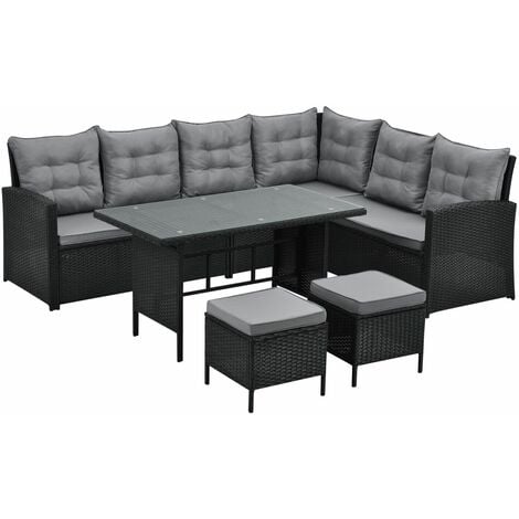 main image of "Monroe 8 Seater Garden Rattan Furniture Corner Dining Set Table Sofa Bench Stool Grey"
