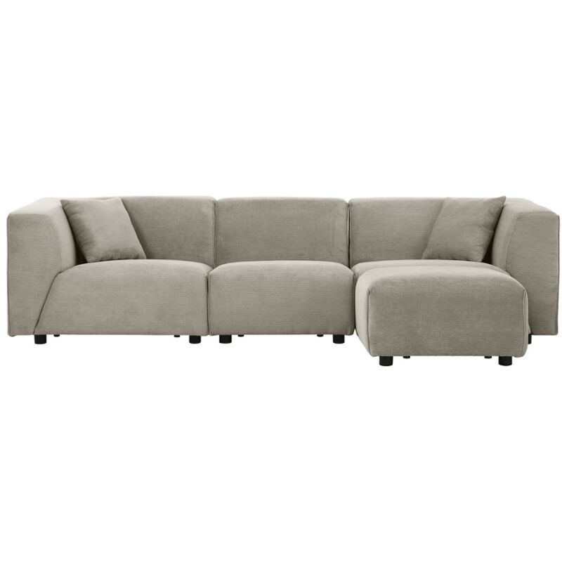 

Concept-usine - Monroe pana gris claro: Sofá modular de 3 plazas + 1 puf gris claro - Gris