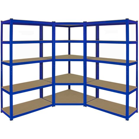 Monster Racking - 1 Estantería Esquinera y 2 Estanterías T-Rax De Acero Sin Tornillos Azules 90cm x 45cm x 180cm