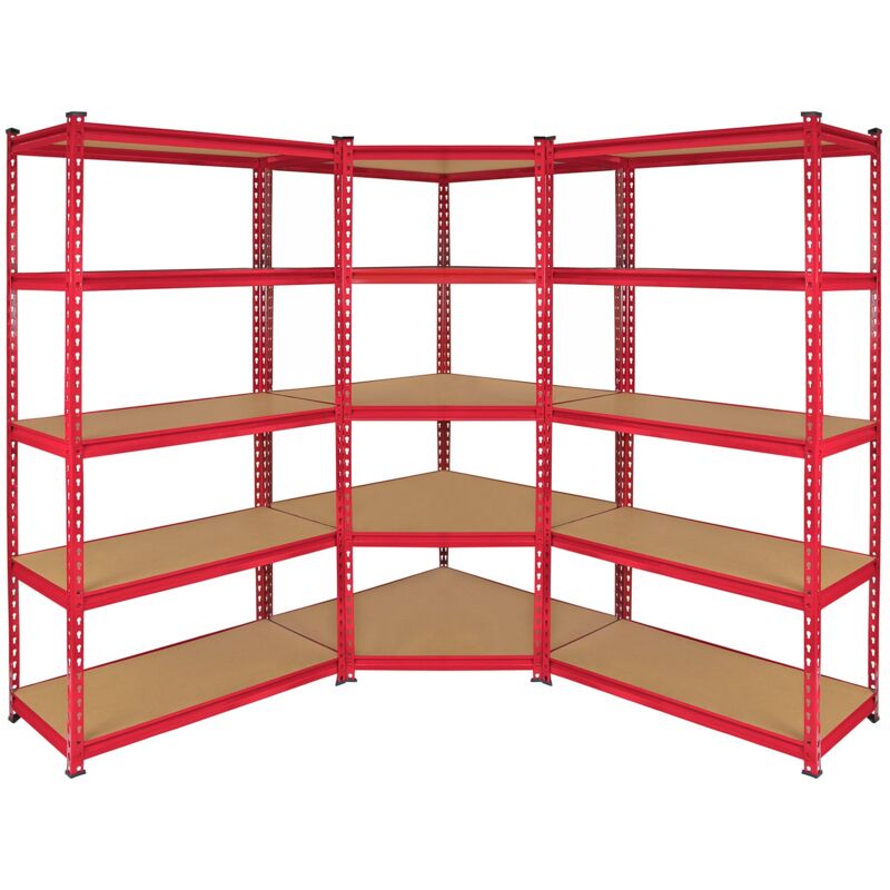 

Monster Racking - 1 Estantería Esquinera y 2 Estanterías Z-Rax De Acero Sin Tornillos Rojas 90cm x 45cm x 183cm
