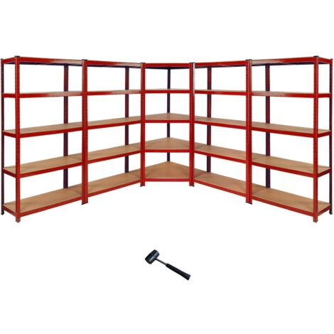 Monster Racking - 1 Estantería Esquinera y 4 Estanterías Z-Rax De Acero Sin Tornillos Rojas 90cm x 45cm x 183cm