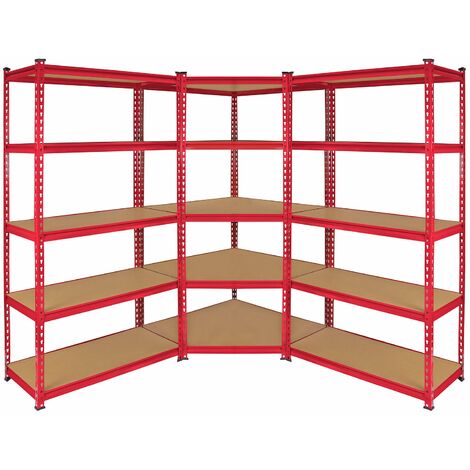 Monster Racking - 1 Rayonnage d'Angle Z-Rax Rouge et 2 Rayonnages Z-Rax Rouges en Acier Sans Boulons 90cm x 45cm x 183cm