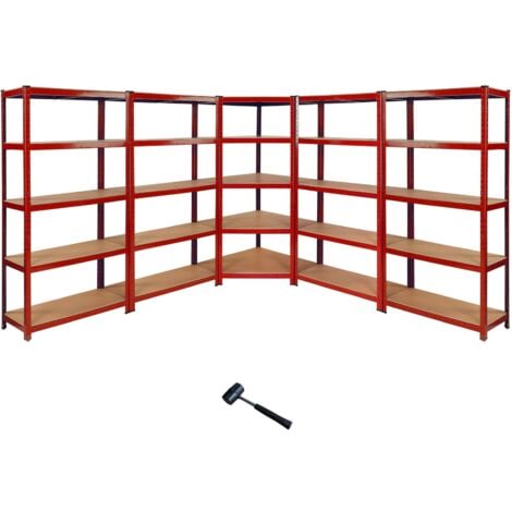 Monster Racking - 1 Scaffale Ad Angolo & 4 Scaffali Z-Rax In Acciaio Senza Bulloni Rossi 90cm x 45cm x 183cm