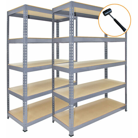 Monster Racking - 3 Rayonnages Q-Rax en Acier 100% Sans Boulons Gris 120cm x 50cm x 182,5cm Capacité de 200KG par niveau Rangement Garage Entrepôt Atelier Bricolage [Maillet INCLUS]