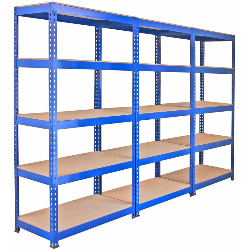3 Rayonnages Q-Rax en Acier Sans Boulons Bleus 90cm x 50cm x 182cm - Monster Racking