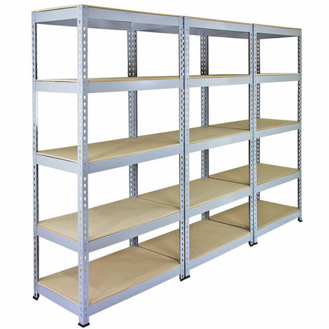 Monster Racking - 3 Rayonnages Q-Rax en Acier Sans Boulons Gris 90cm x 50cm x 182,5cm