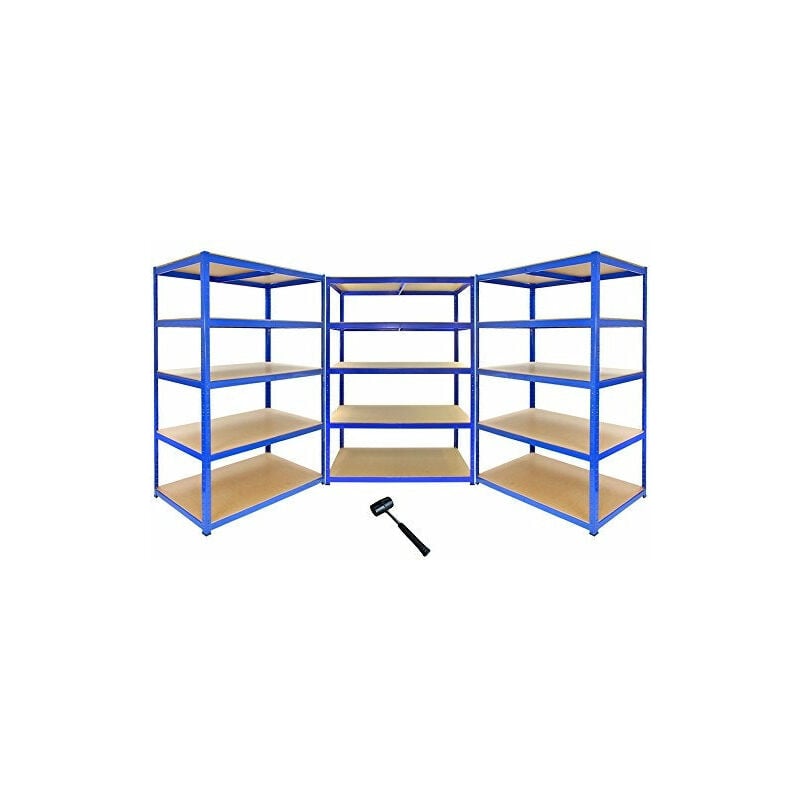 Monster Racking - 3 Rayonnages T-Rax en Acier 100 % Sans Boulons Bleus 120cm x 60cm x 180cm 1400KG par Rayonnage Parfait pour Entrepôt Garage mdf