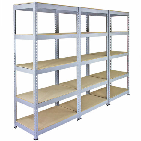 Monster Racking - 3 Scaffali Q-Rax In Acciaio Senza Bulloni Grigi 90cm x 50cm x 182,5cm