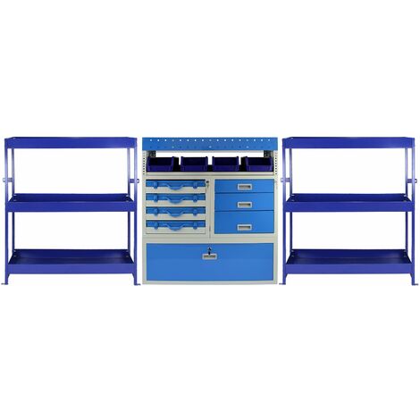 Monster Racking – Ensemble de 3 rayonnages en acier inoxydable bleu – 2 étagères réglables – 1 meuble verrouillable avec tiroirs – Charge 60 kg – Fixations incluses - 3xRayonnages