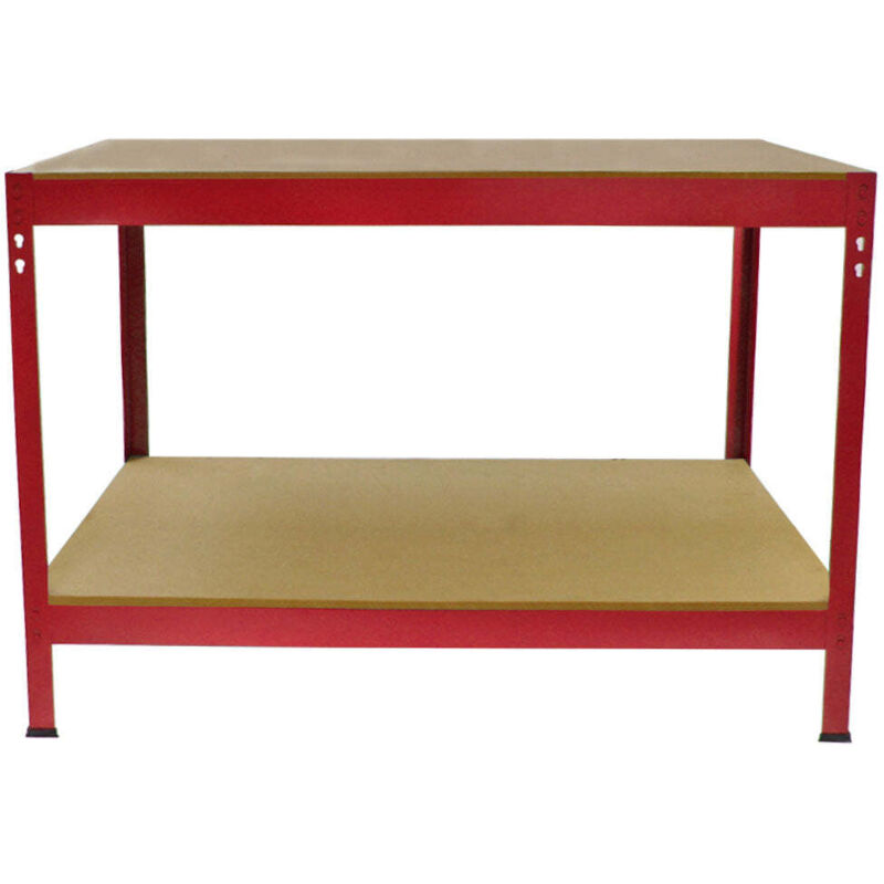 Monster Racking - Etabli d’Atelier / Table de Travail Rouge en Acier à Montage Sans Boulons pour Atelier, Garage, Hangar. 90cm x 120cm x 60cm