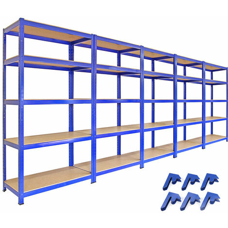 Monster Racking – Lot de 5 étagères de rangement en acier bleu – 180x90x45cm – Capacité 280kg par étagère – Pieds moulés pour stabilité – 12 connecteurs gratuits