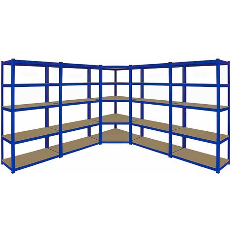 Monster Racking – Rayonnage d'angle bleu Z-Rax 90cm x 45cm x 180cm – 1 rayonnage + 4 rayonnages – Acier robuste sans boulons – Charge max 280kg par étagère