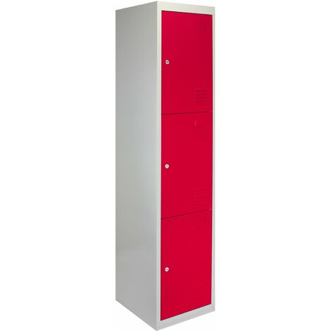 Monster-Shop – Casiers métalliques 3 portes verrouillables – Acier robuste avec revêtement en poudre – Dimensions 180x38x45cm – Pour écoles et vestiaires