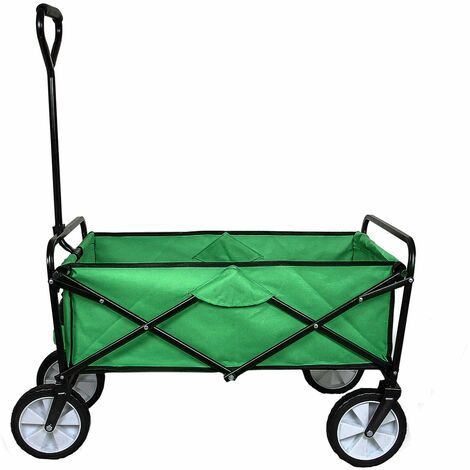 Monster-Shop – Chariot de jardin pliable 4 roues vert – Capacité 70 kg – Dimensions 98 x 53 x 116 cm – Tissu imperméable et acier antirouille