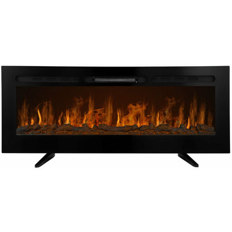 Monster-Shop – Cheminée électrique noire 127 cm – 12 couleurs de flammes LED – Chauffage 950/1850 W – Télécommande et minuterie – Installation murale ou encastrée