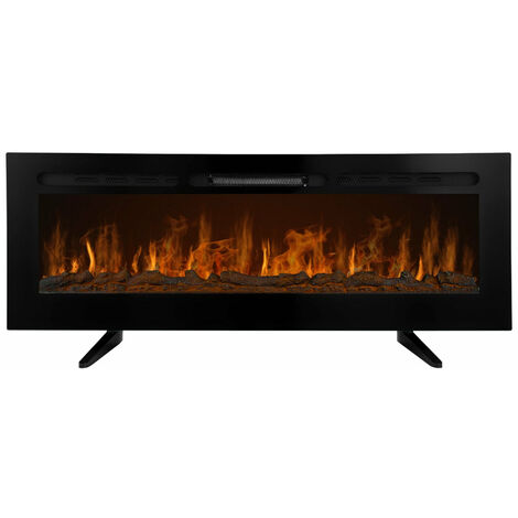 Monster-Shop – Cheminée électrique noire 152 cm – Chauffage 950W/1850W – 12 couleurs de flammes LED – Installation murale ou encastrée