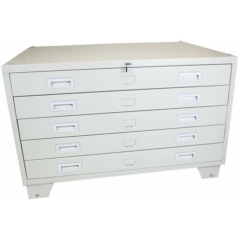 Monster-Shop – Commode de rangement métallique 5 tiroirs verrouillables – Dimensions 65x100x70cm – Pour documents jusqu’au format A1 – Bureau ou salle de classe