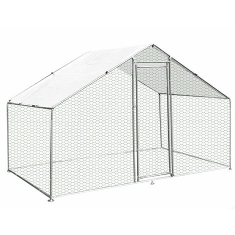 Monster-Shop – Enclos poulailler extérieur 3m x 2m x 2m en acier galvanisé – Système verrouillable – Inclus bâche imperméable et pelle à fourrage - 3mx2mx2m