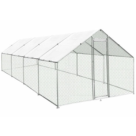 Monster-Shop – Enclos poulailler extérieur 3m x 8m x 2m – Acier galvanisé résistant aux intempéries – 2 bâches imperméables incluses – Système de verrouillage sécurisé - 3mx8mx2m