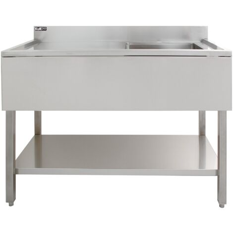 Monster Shop – Évier inox commercial sur pied 1 bac avec égouttoir à gauche 120 cm – Acier inoxydable 201 – Étagère inférieure – Crédence de protection 120 mm