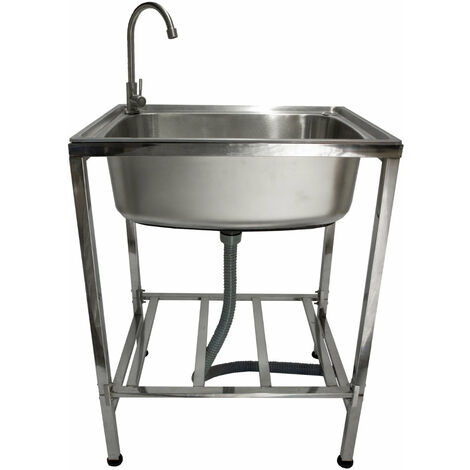 Monster Shop – Évier portable en acier inoxydable 60 cm – Bec pivotant 360° – Tuyau d'évacuation 1 m – Pieds réglables pour stabilité – Idéal camping et glamping