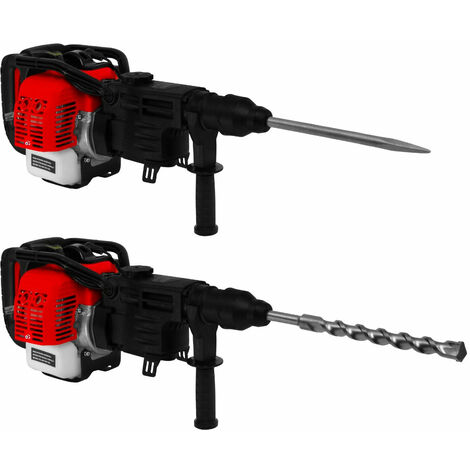 T-Mech – Marteau-piqueur à essence 2 temps 37.7 CC – 6500 tr/min – Force de frappe 1500-2000 coups/min – Démolition béton, brique, pierre – 2 embouts inclus