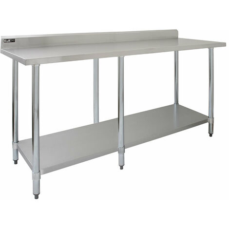 Kukoo – Table de préparation inox 210 cm – Hauteur ajustable – Capacité 250 kg – 2 chiffons microfibres inclus – Surface hygiénique facile à nettoyer