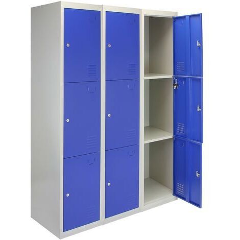MonsterShop - 3 Taquillas Metálicas para Montar con 3 Puertas Azules 45x114x180cm con Estantes llaves Imanes Portatarjetas Nombre Casilleros Metalicos Metal Locker Escuela Gimnasio Vestuario y Oficina