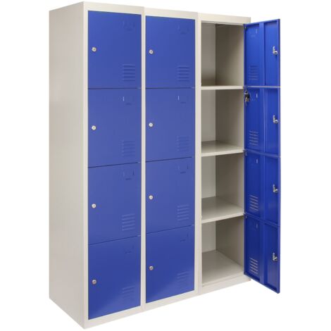 MonsterShop - 3 Taquillas Metálicas para Montar con 4 Puertas Azules 45x114x180cm con Estantes llaves Imanes Portatarjetas Nombre Casilleros Metalicos Metal Locker Escuela Gimnasio Vestuario y Oficina