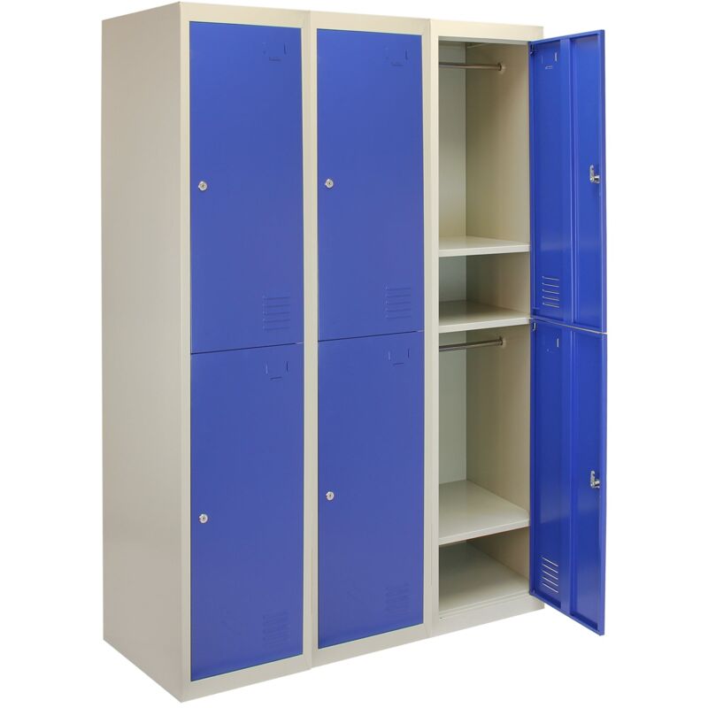 MonsterShop 3 x Blue 2 Door Metal Storage Lockers, Red & Grey