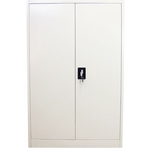 MonsterShop – Armoire de Bureau, Meuble / Casier de Rangement Métallique Gris Clair à 2 Portes et 3 Étagères Ajustables 140cm x 90cm x 40cm – Livré emballé à Plat