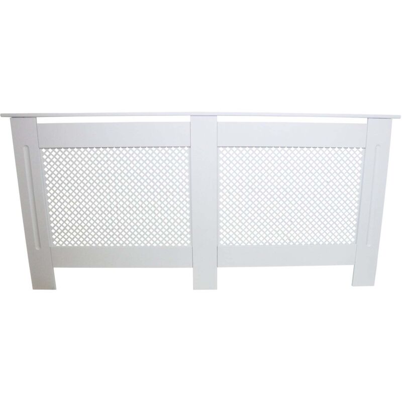 Monster-shop - MonsterShop Cache Radiateur à Motif Grillagé en mdf Blanc de 172cm de Large x 82cm de Haut x 18,8cm de Profondeur