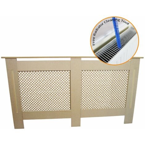 MonsterShop Cache Radiateur à Motif Grillagé en MDF Naturel Personnalisable de 151,5cm de Large x 82cm de Haut x 18,8cm de Profondeur - couleur naturelle