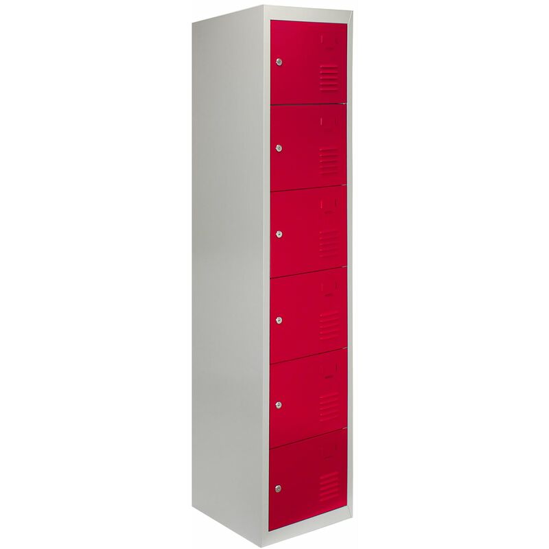 Monster Racking - Casiers Métalliques Rouge & Gris 6 Portes Verrouillable pour Ecole, Vestiaire, Salle de Sport, Atelier [Clés & Aimants inclus]