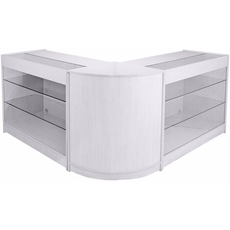 MonsterShop – Pack Capricorn, Lot de Vitrines Comptoirs Blanc Brillant pour Commerces et Magasins, 2 Comptoirs Verrouillables K1200 et 1 Comptoir Courbé d’Angle CM60