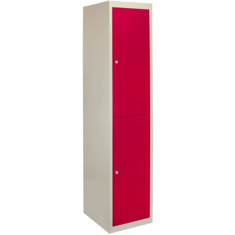 MonsterShop - Taquilla Metálica para Montar con 2 Puertas Rojas 45x38x180cm con Estantes llaves Imanes Portatarjetas Nombre Número Casillero Metalico Metal Locker Escuela Gimnasio Vestuario y Oficina